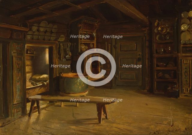 Farm Interior from Gulsvik in Hallingdal, probably 1848. Creator: Adolph Tidemand.