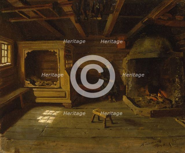 Farm Interior from Skjonne in Numedal, 1848. Creator: Adolph Tidemand.