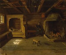 Farm Interior from Skjonne in Numedal, 1848. Creator: Adolph Tidemand