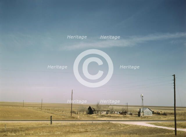 Farm land in Texas panhandle near Amarillo, Texas. Santa Fe R.R. trip, 1943. Creator: Jack Delano.
