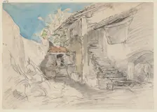Farm next to a farmhouse with stairs, c1840-1890. Creator: Anton Burger