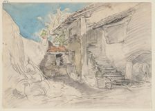 Farm next to a farmhouse with stairs, c1840-1890. Creator: Anton Burger