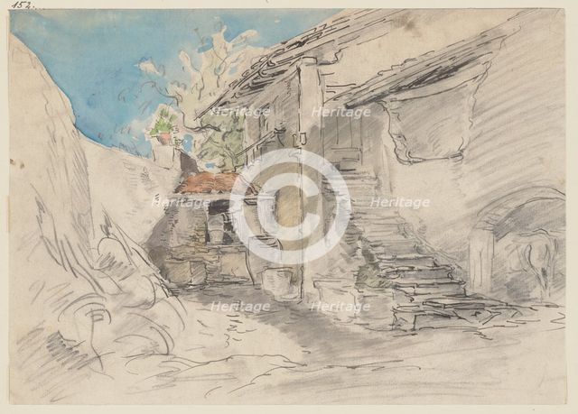 Farm next to a farmhouse with stairs, c1840-1890. Creator: Anton Burger.