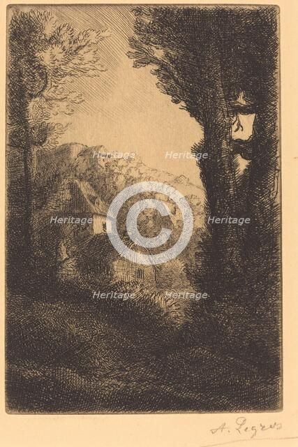 Farm on a Hillside in Sunlight (La ferme du coteau; Effet de soleil sur le coteau). Creator: Alphonse Legros.