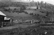 Farm Structures in the Ulus Kumys and a Ploughed Field on the Slope, 1913. Creator: GI Ivanov