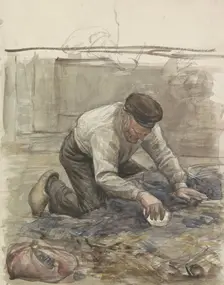 Farmer, on his knees, 1874-1925. Creator: Jan Veth