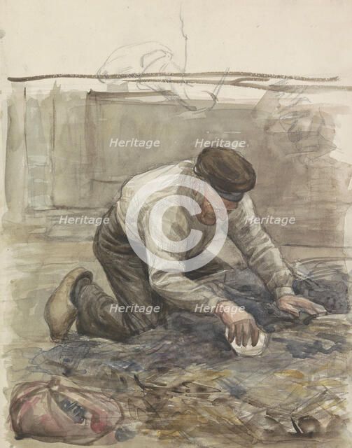 Farmer, on his knees, 1874-1925. Creator: Jan Veth.