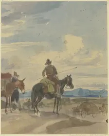 Farmer on horseback and muleteer from the Roman Campagna, mid-19th century. Creator: Johann Adam Klein