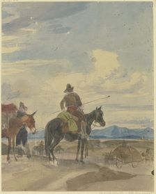 Farmer on horseback and muleteer from the Roman Campagna, mid-19th century. Creator: Johann Adam Klein