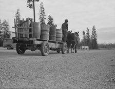Farmer and his boy hauling water for drinking and domestic purposes..., Boundary County, Idaho, 1939 Creator: Dorothea Lange