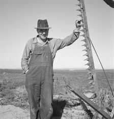 Farmer in his field getting ready to mow hay, Dead Ox Flat, Oregon, 1939. Creator: Dorothea Lange