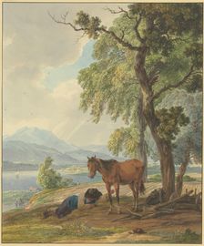 Farmer resting with his horse beside a ploughed field, 18th century. Creator: Wilhelm von Kobell