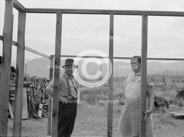 Farmer starting out on cut-over land building..., Priest River Valley, Bonner County, Idaho, 1939. Creator: Dorothea Lange.