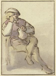 Farmer sitting diagonally to the right, with a jug in his right hand, c1643. Creator: Adriaen van Ostade