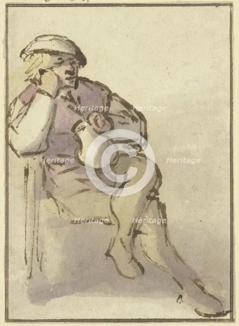 Farmer sitting diagonally to the right, with a jug in his right hand, c1643. Creator: Adriaen van Ostade.