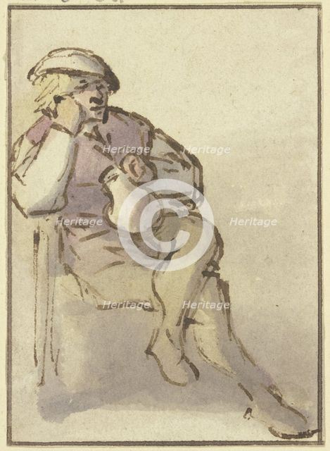 Farmer sitting diagonally to the right, with a jug in his right hand, c1643. Creator: Adriaen van Ostade.