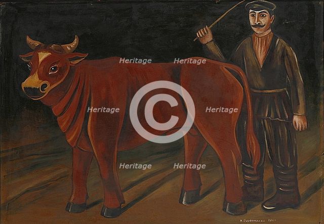 Farmer with Bull, 1916. Artist: Pirosmani, Niko (1862-1918)