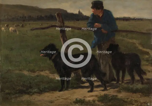 Farmer with dogs, c.1850-c.1890. Creator: Emile van Marcke de Lummen.