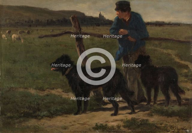 Farmer with dogs, c.1850-c.1890. Creator: Emile van Marcke de Lummen.