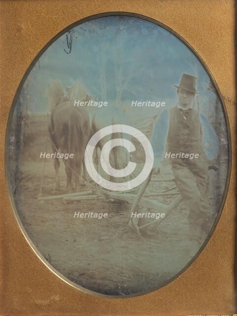 Farmer with Plow and Team of Horses, 1850s. Creator: Unknown.