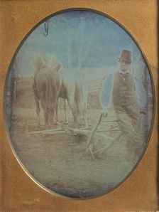 Farmer with Plow and Team of Horses, 1850s. Creator: Unknown