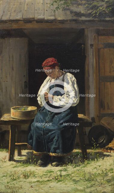 Farmer's wife at work, 1874. Creator: Makovsky, Vladimir Yegorovich (1846-1920).