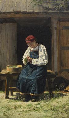 Farmer's wife at work, 1874. Creator: Makovsky, Vladimir Yegorovich (1846-1920)