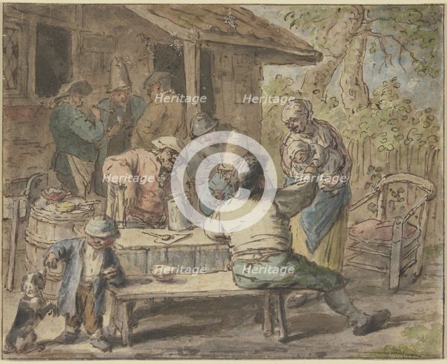 Farmers with children in front of a house, c1655-1670. Creator: Adriaen van Ostade.