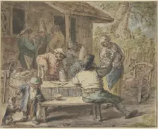 Farmers with children in front of a house, c1655-1670. Creator: Adriaen van Ostade