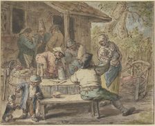 Farmers with children in front of a house, c1655-1670. Creator: Adriaen van Ostade