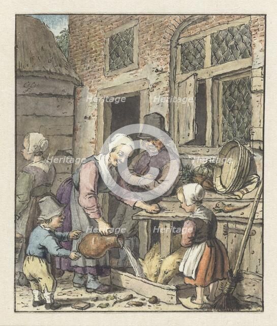 Farmer's family feeding the pigs, 1758-1808. Creator: Christina Chalon.