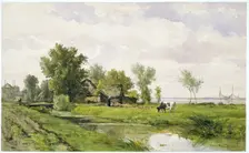 Farmhouse by a Ditch, 1875-1880. Creator: Willem Roelofs