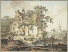 Farmhouse by a stream with many figures, 1778. Creator: Hendrik Meijer