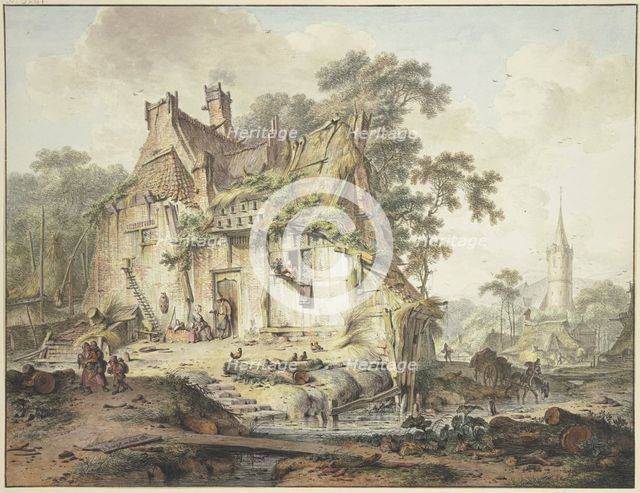 Farmhouse by a stream with many figures, 1778. Creator: Hendrik Meijer.