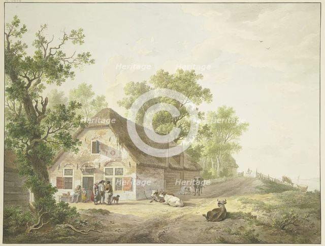 Farmhouse by the road, on which there are five cows and a rider, in front of the..., 1803. Creator: Abraham Teerlink.