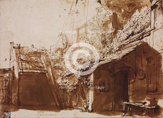 Farmhouse in Light and Shadow. Artist: Rembrandt van Rhijn (1606-1669)