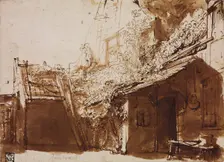Farmhouse in Light and Shadow. Artist: Rembrandt van Rhijn (1606-1669)