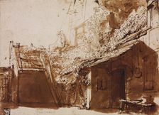 Farmhouse in Light and Shadow. Artist: Rembrandt van Rhijn (1606-1669)