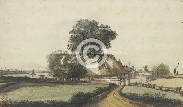 Farmhouse under trees by a river. Creator: Philip Koninck.