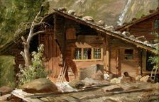 Farmhouses in Meiringen in Switzerland, 1835. Creator: Thomas Fearnley