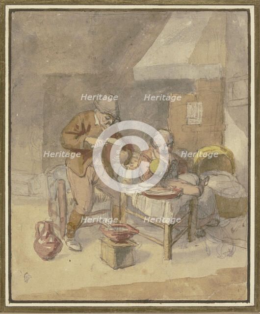 Farming family with two children eating a meal. Creators: Isaac van Ostade, Cornelis Dusart.