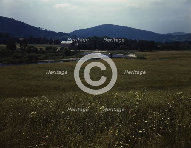 Farmland along the upper Delaware River in New York state., 1943. Creator: John Collier.