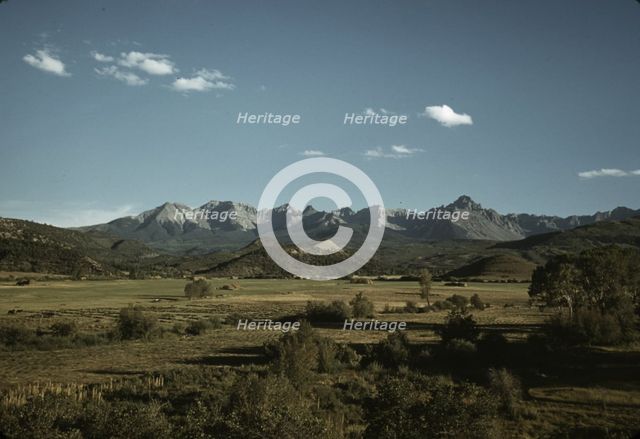 Farmland in the vicinity of Mt. Sneffels, Ouray County, Colorado, 1940. Creator: Russell Lee.