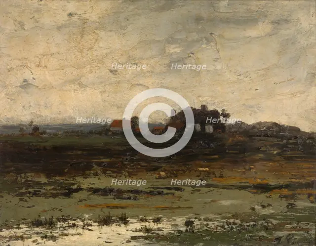 Farms at Sunset, c1860-1890s. Creator: Jean Pierre François Lamoriniere.