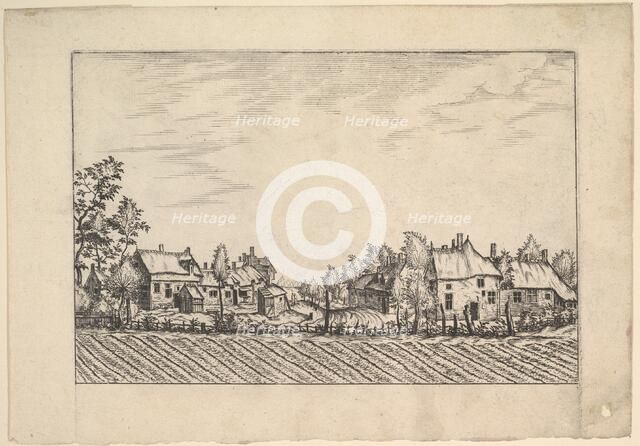 Farms, ploughed field in the foreground from Praediorum villarum et rusticarum casu..., ca. 1559-61. Creator: Johannes van Doetecum I.