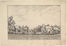 Farms, ploughed field in the foreground from Praediorum villarum et rusticarum casu..., ca. 1559-61. Creator: Johannes van Doetecum I