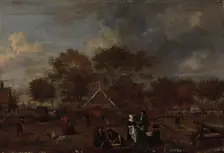 Farmstead with the Gentleman Farmer and his Wife and the Painter in the foreground, 1650-1680. Creator: Jan Pietersz Opperdoes