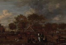 Farmstead with the Gentleman Farmer and his Wife and the Painter in the foreground, 1650-1680. Creator: Jan Pietersz Opperdoes