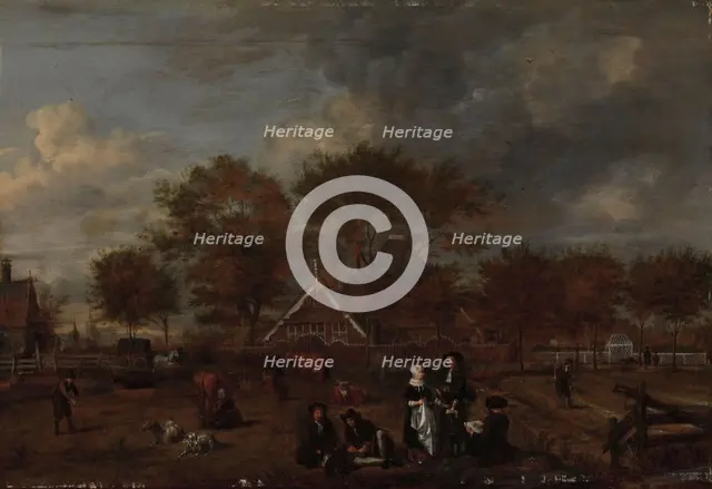 Farmstead with the Gentleman Farmer and his Wife and the Painter in the foreground, 1650-1680. Creator: Jan Pietersz Opperdoes.