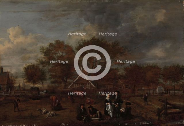 Farmstead with the Gentleman Farmer and his Wife and the Painter in the foreground, 1650-1680. Creator: Jan Pietersz Opperdoes.